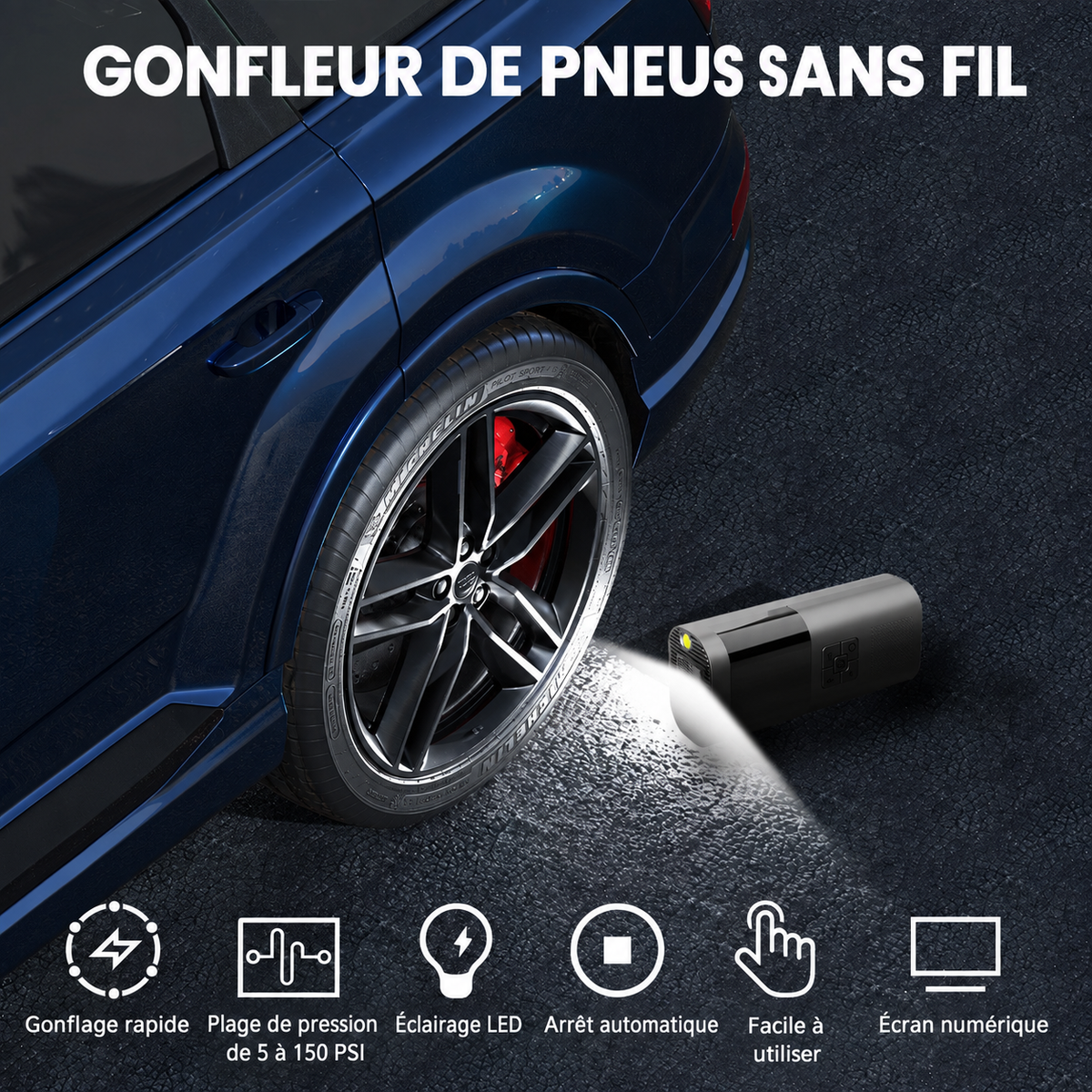 Compresseur Portable Helvora AirPump 12V – Gonfleur de Pneus avec Écran Numérique