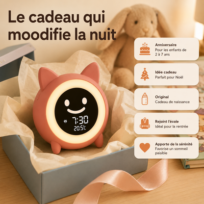 Réveil Éducatif Helvora LumiChat – Veilleuse Jour & Nuit pour Enfant