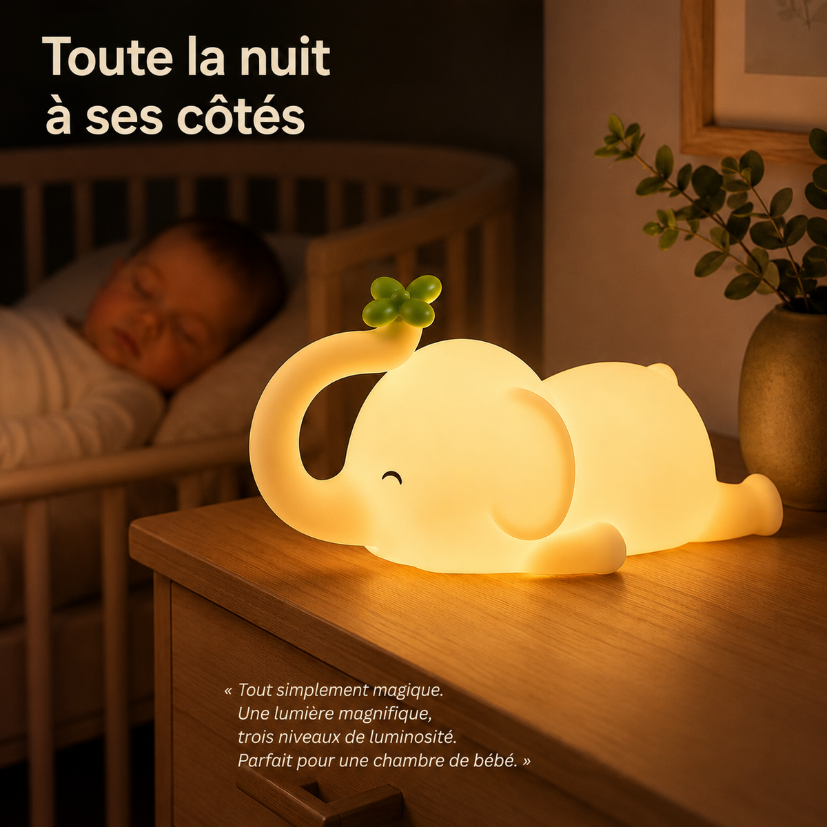 Veilleuse LED Helvora Éléphant – Silicone Rechargeable pour Bébé