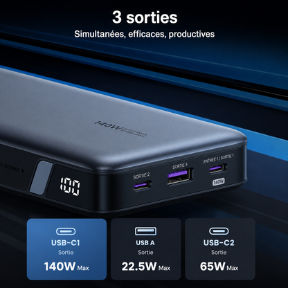 Batterie Externe Helvora™ 25 000 mAh – Charge Rapide 140W