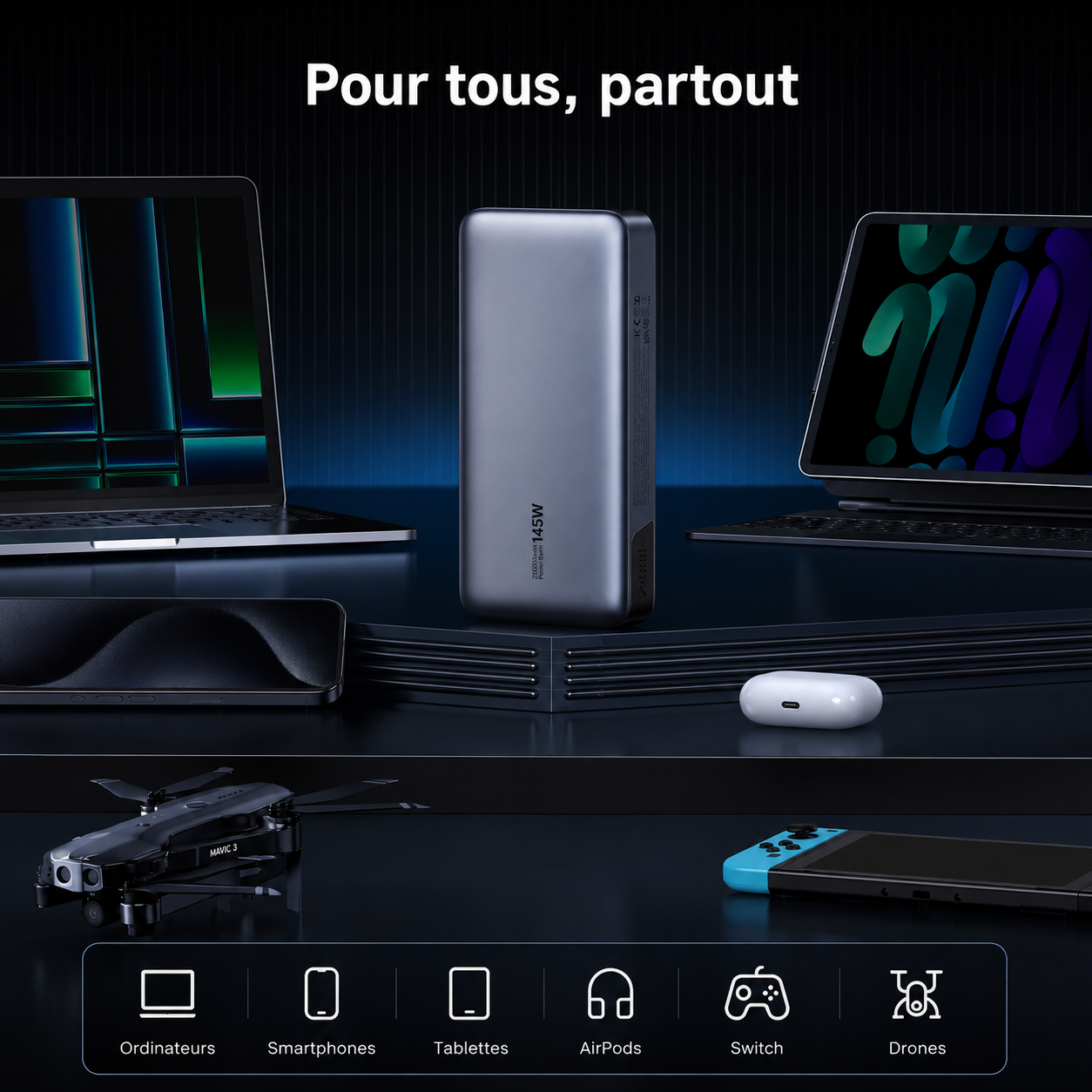 Batterie Externe Helvora™ 25 000 mAh – Charge Rapide 140W