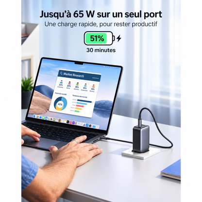 Chargeur USB-C Helvora 65W – Triple Port Charge Rapide