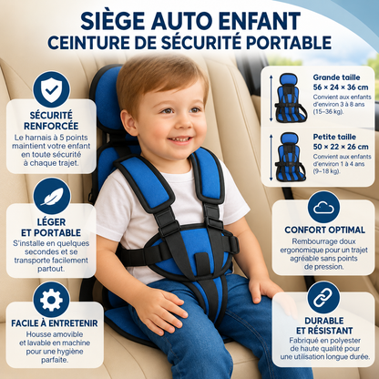 Tragbarer Kindersitz fürs Auto mit 5-Punkt-Gurt und Befestigung mit Sicherheitsgurt