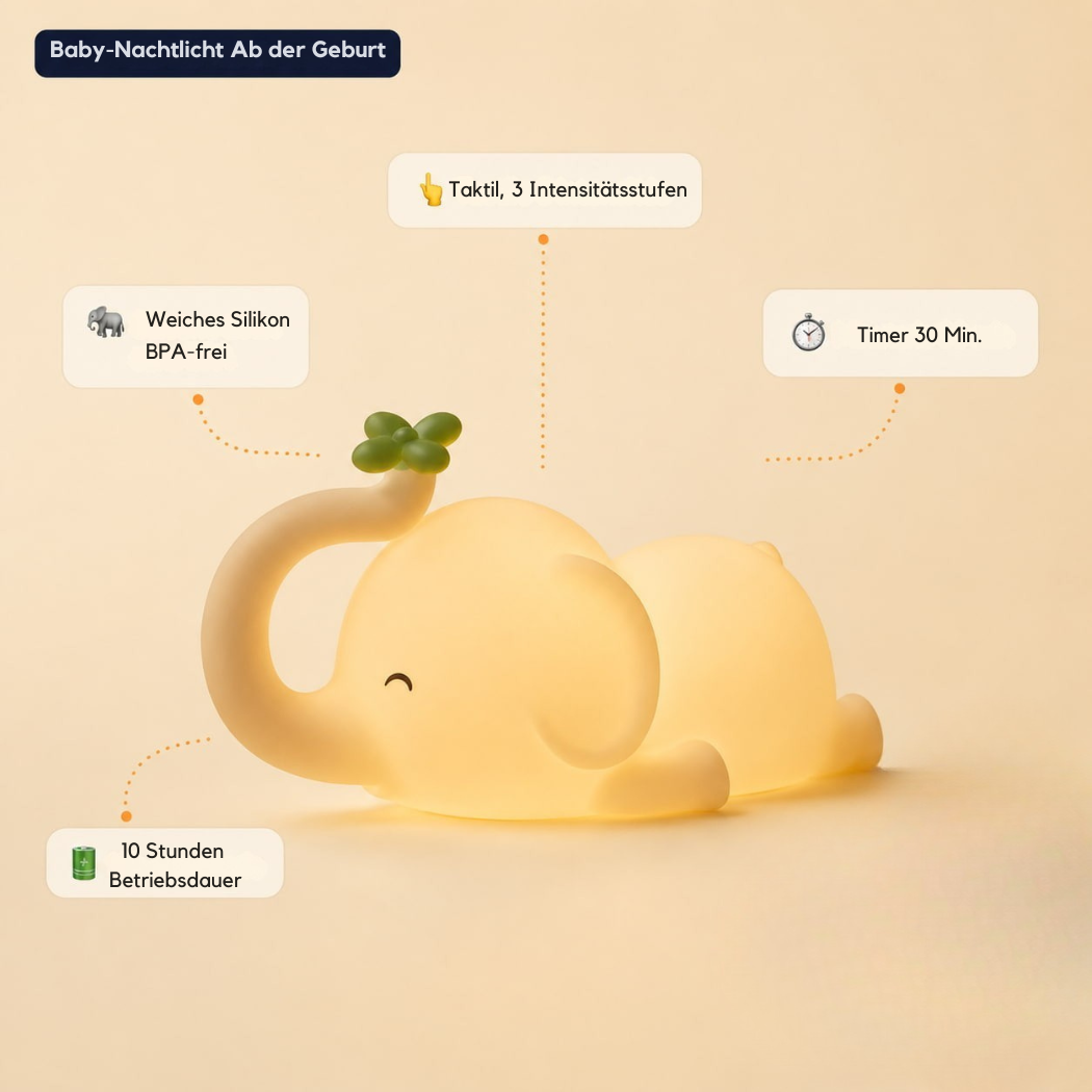 Veilleuse LED Helvora™ Éléphant – Silicone Rechargeable pour Bébé