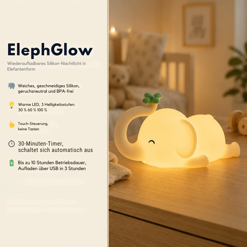 Veilleuse LED Helvora™ Éléphant – Silicone Rechargeable pour Bébé