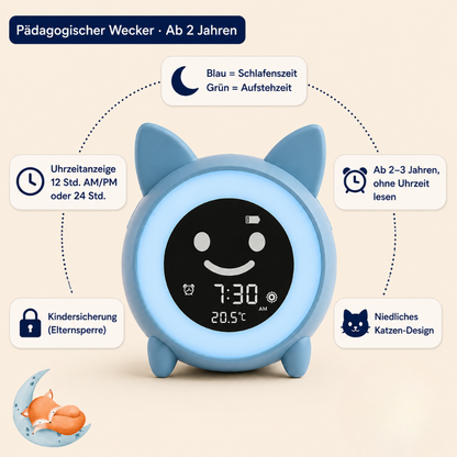 Réveil Éducatif Helvora™ LumiChat – Veilleuse Jour & Nuit pour Enfant