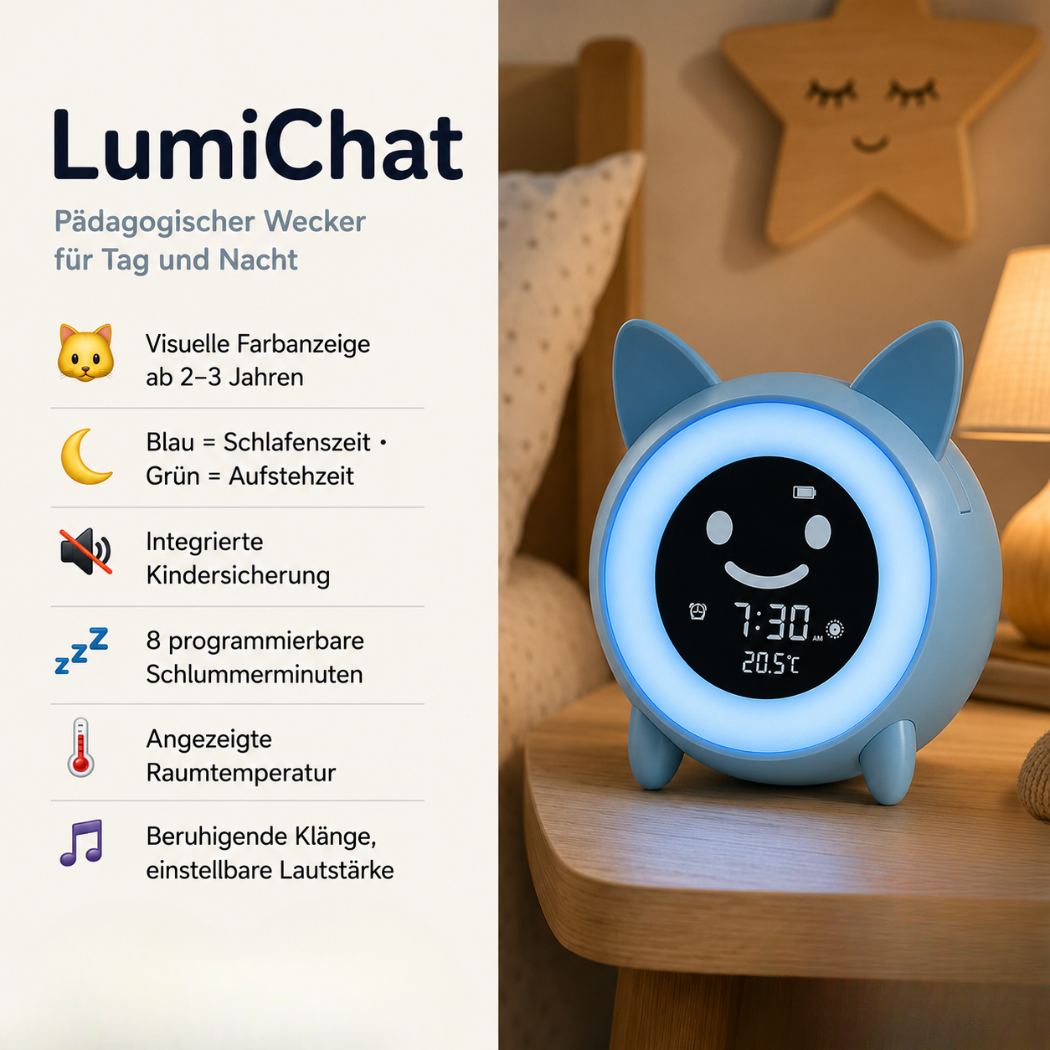 Réveil Éducatif Helvora™ LumiChat – Veilleuse Jour & Nuit pour Enfant