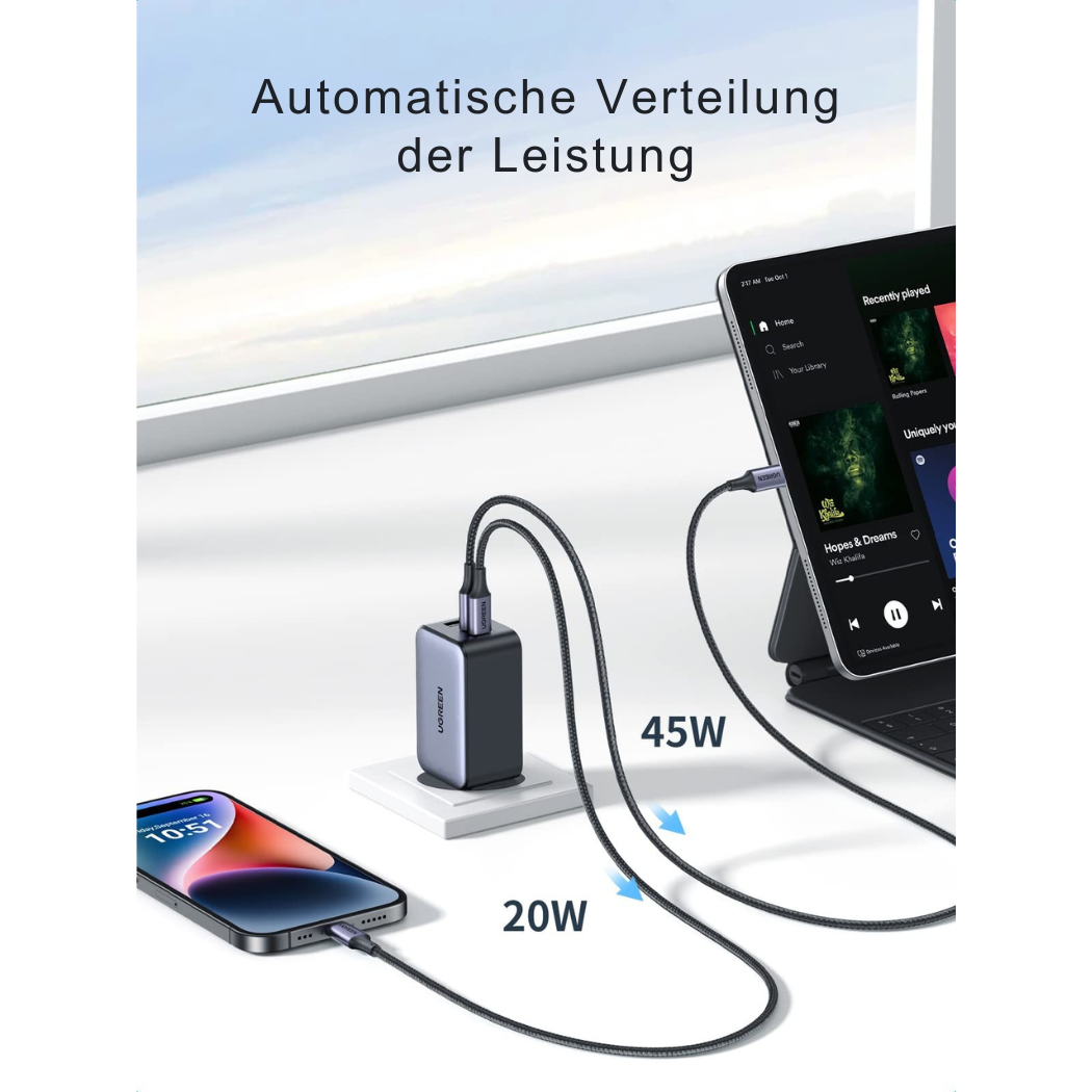 Chargeur USB-C Helvora™ 65W – Triple Port Charge Rapide