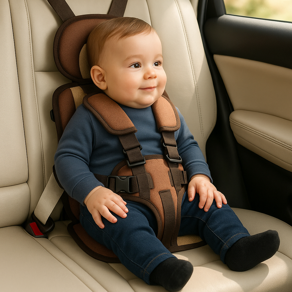 Tragbarer Kindersitz fürs Auto mit 5-Punkt-Gurt und Befestigung mit Sicherheitsgurt