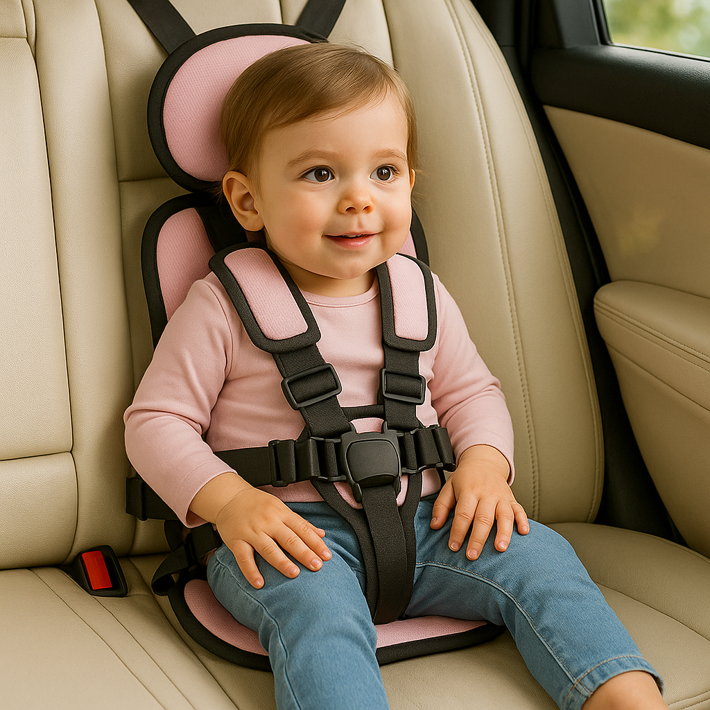 Tragbarer Kindersitz fürs Auto mit 5-Punkt-Gurt und Befestigung mit Sicherheitsgurt
