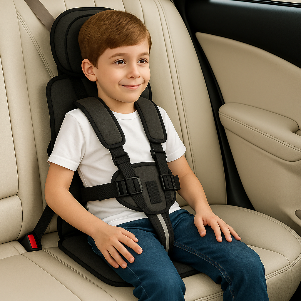 Tragbarer Kindersitz fürs Auto mit 5-Punkt-Gurt und Befestigung mit Sicherheitsgurt