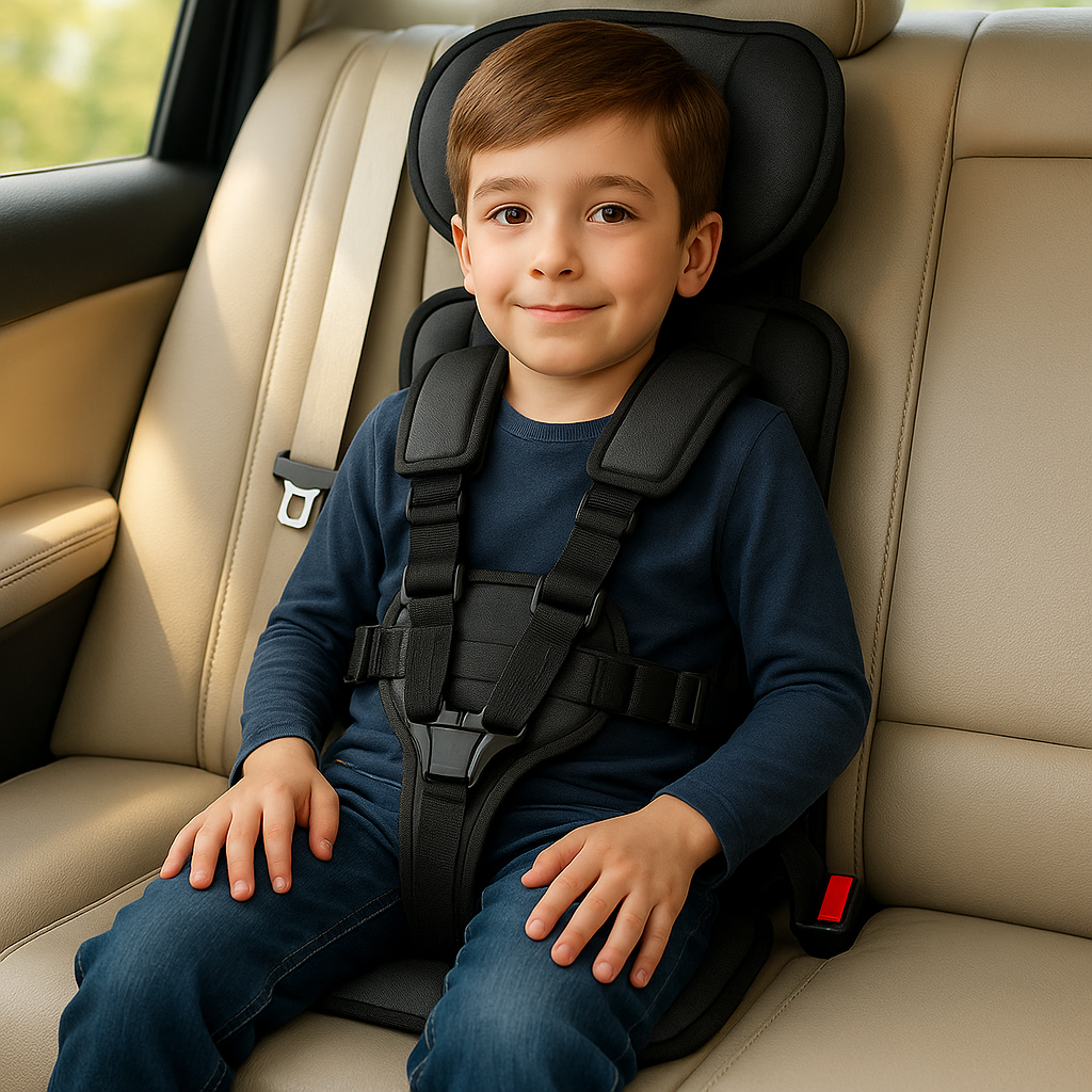 Tragbarer Kindersitz fürs Auto mit 5-Punkt-Gurt und Befestigung mit Sicherheitsgurt