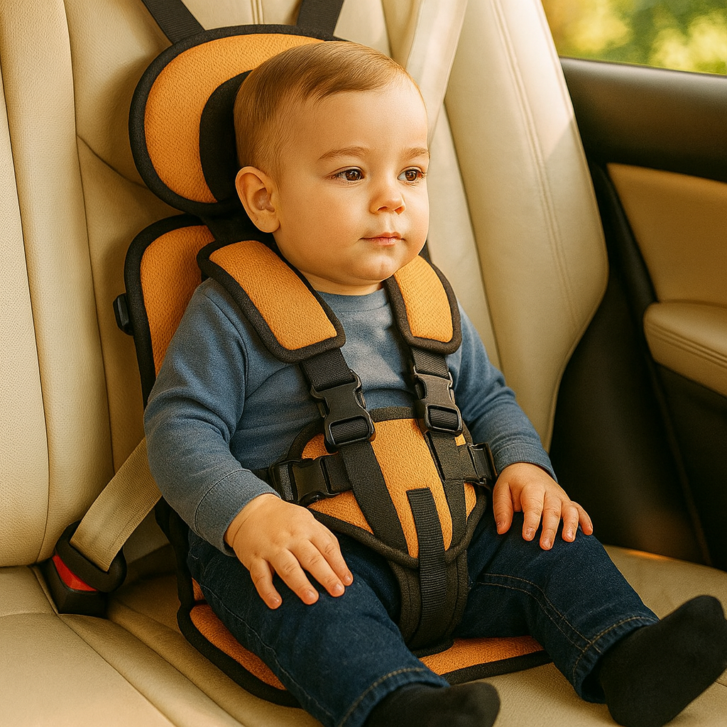 Tragbarer Kindersitz fürs Auto mit 5-Punkt-Gurt und Befestigung mit Sicherheitsgurt