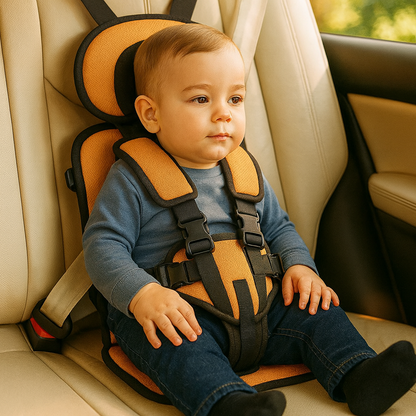 Tragbarer Kindersitz fürs Auto mit 5-Punkt-Gurt und Befestigung mit Sicherheitsgurt
