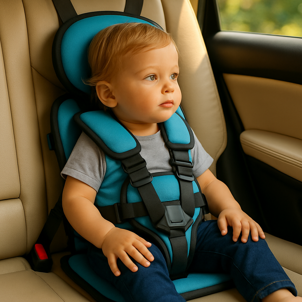 Tragbarer Kindersitz fürs Auto mit 5-Punkt-Gurt und Befestigung mit Sicherheitsgurt