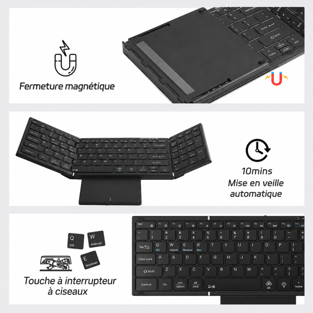 Clavier Pliable Helvora FlexKey Pro – Bluetooth, Pavé Tactile & Rétroéclairage