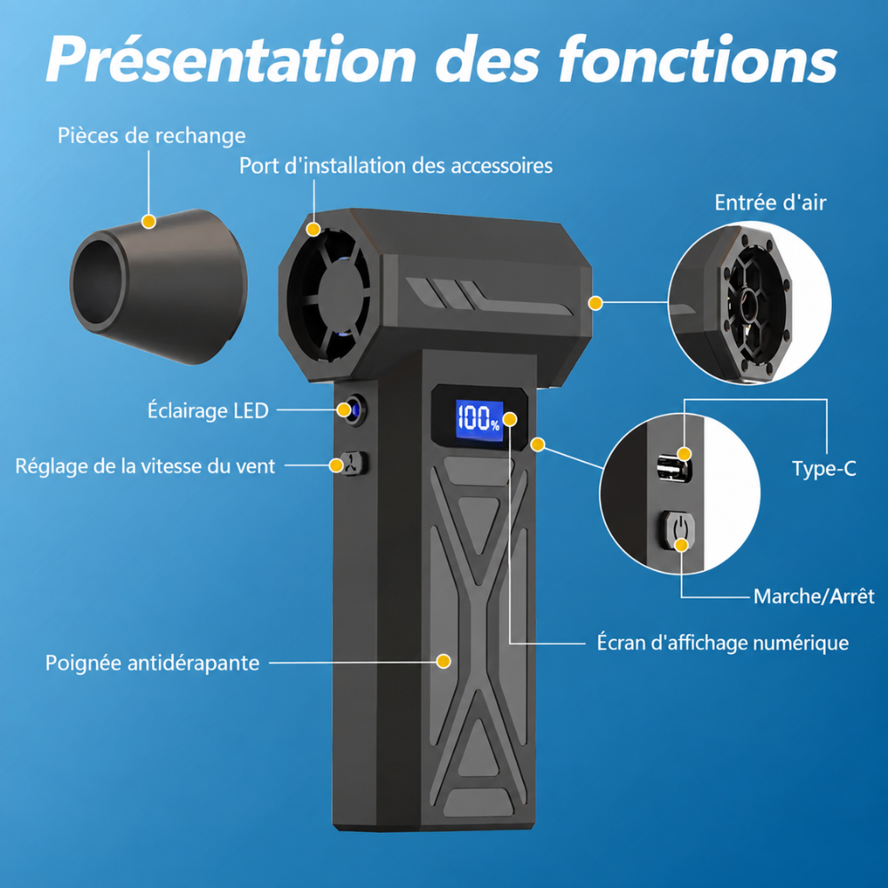 Souffleur Turbo Helvora AirBlast P70 – 4 Vitesses & Sans Fil