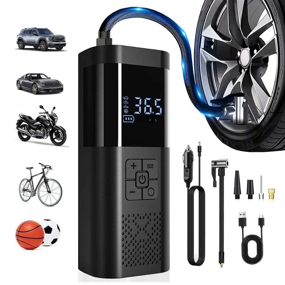 Compresseur Portable Helvora AirPump 12V – Gonfleur de Pneus avec Écran Numérique