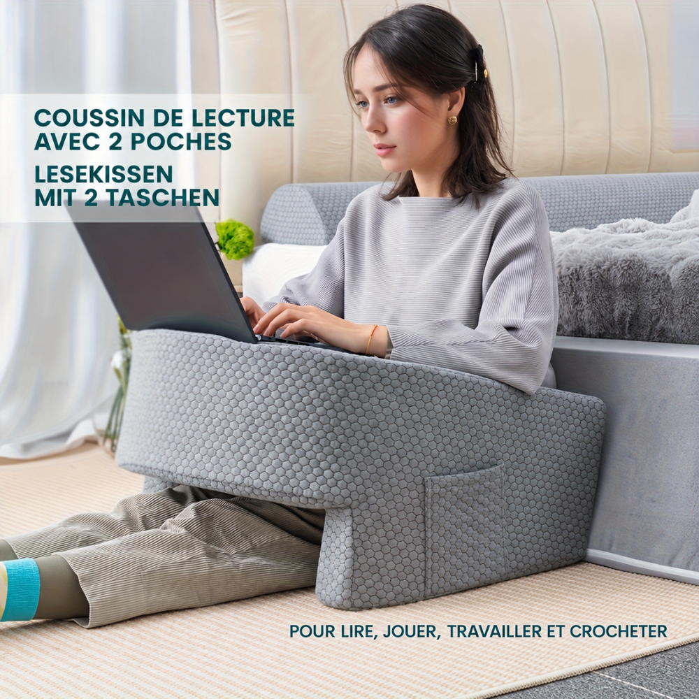 Oreiller de Lecture Helvora ComfortRead XL – Mousse à Mémoire de Forme & Format Extra Large