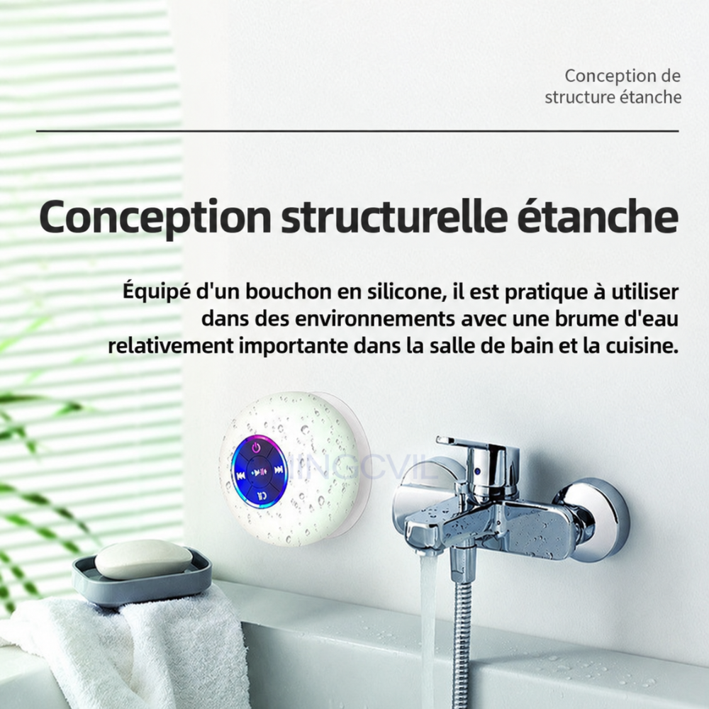 Enceinte Bluetooth Helvora AquaBeat – IPX4, Ventouse & Lumière LED