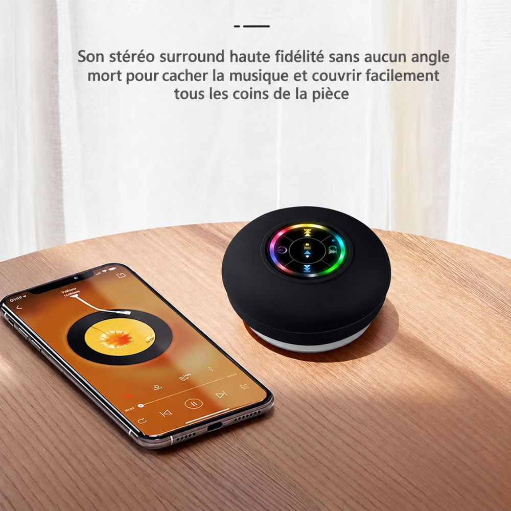 Enceinte Bluetooth Helvora AquaBeat – IPX4, Ventouse & Lumière LED