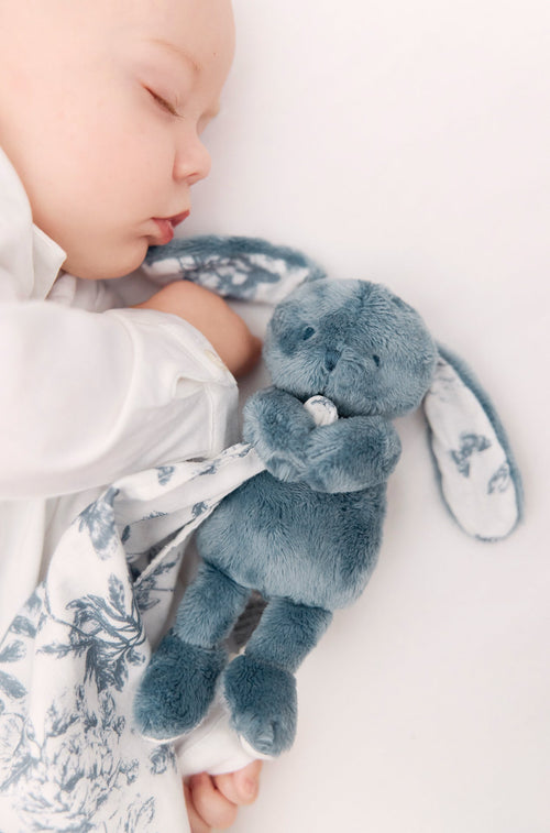 Augustin le Lapin Doudou imprimé inspiration Toile de Jouy bleu