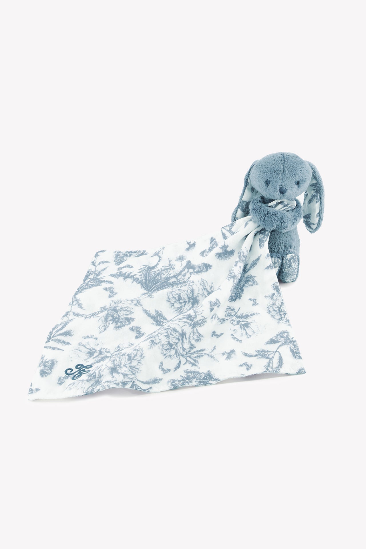 Augustin le Lapin Doudou imprimé inspiration Toile de Jouy bleu