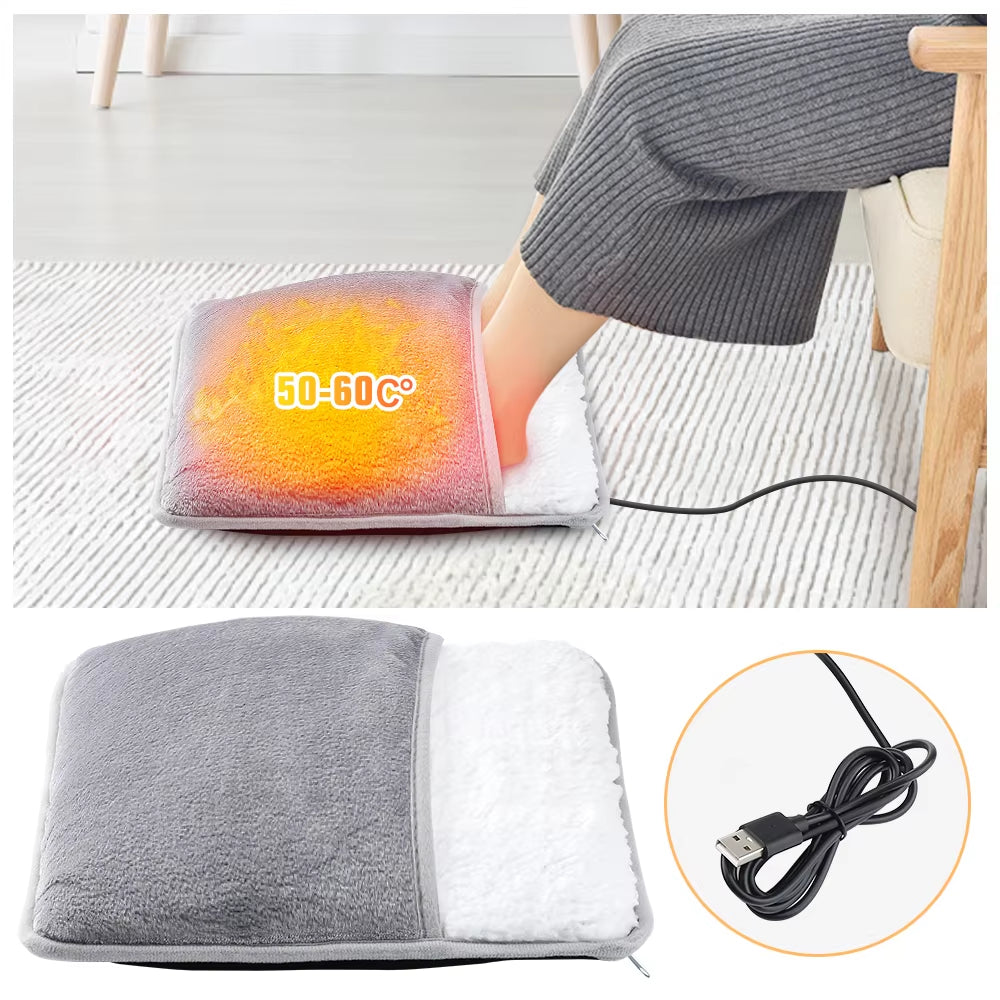 Coussin chauffant électrique pour les pieds, chargeur USB, peluche douce, lavable, chauffe-pieds, améliore le sommeil, tapis chauffant pour les pieds, hiver